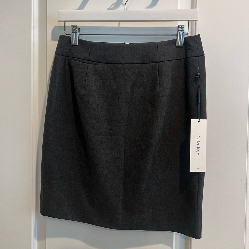 Calvin Klein Womens Dark Gray Suit Career Pencil Skirt Vented Stretch Size 2